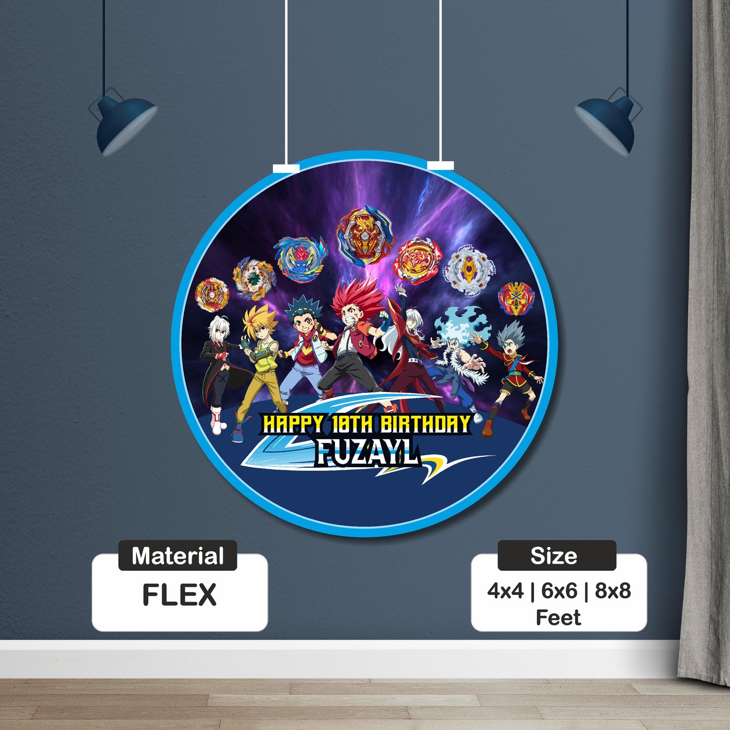 Beyblade Theme Personalized Round Backdrop