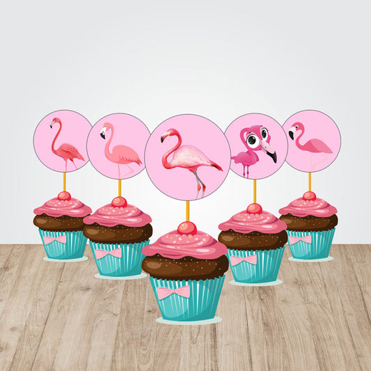 Flamingo Theme Round Cupcake Topper