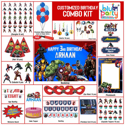 Avengers Birthday Theme Personalized Elite Combo Kit | Kids Party Decoration