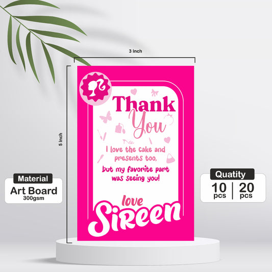 Barbie Birthday Theme Classic Thank You Card