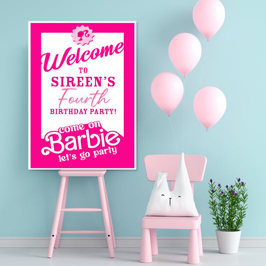 Barbie Birthday Theme Classic Welcome Board | Customized Birthday Party Welcome Sign for Girls (Copy)