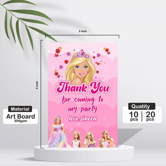 Barbie Birthday Theme Thank You Card