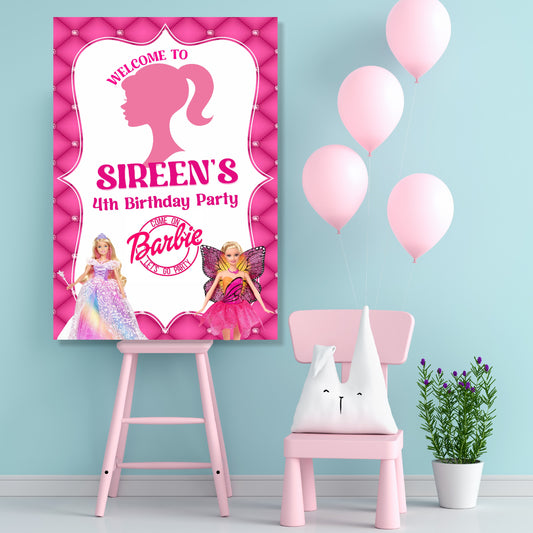 Barbie Birthday Theme Welcome Board | Customized Birthday Party Welcome Sign for Girls