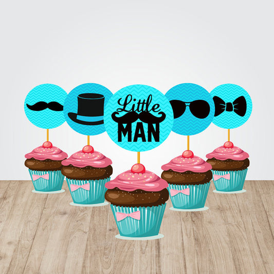 Little Man Theme Round Cupcake Topper