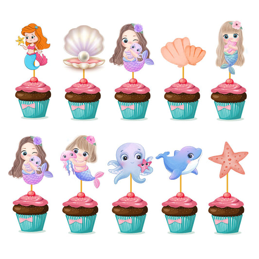 Mermaid Pastel Theme Cupcake Topper