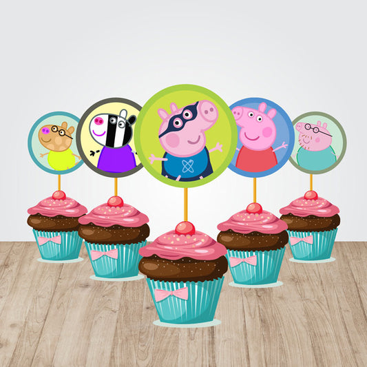 Peppa Pig Boy Theme Round Cupcake Topper