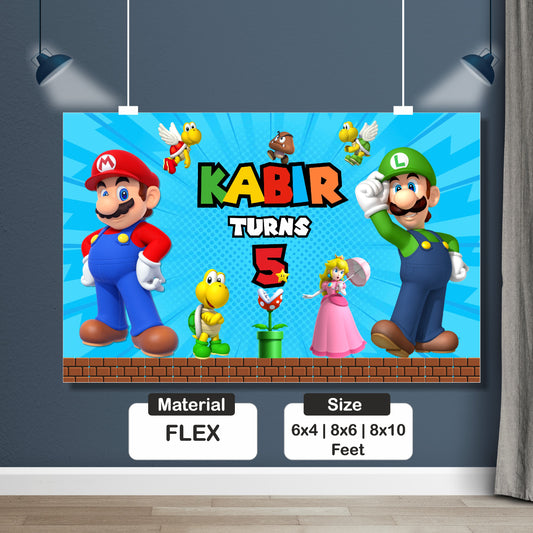 Super Mario Birthday Theme Personalized Backdrop