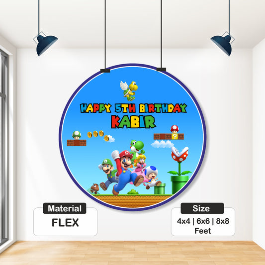 Super Mario Birthday Theme Round Backdrop