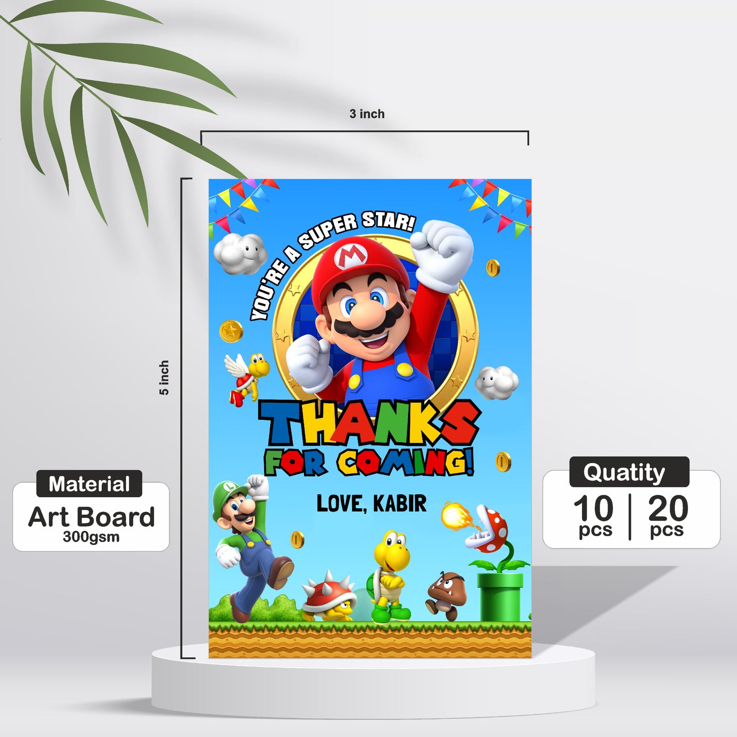 Super Mario Birthday Theme Thank You Card