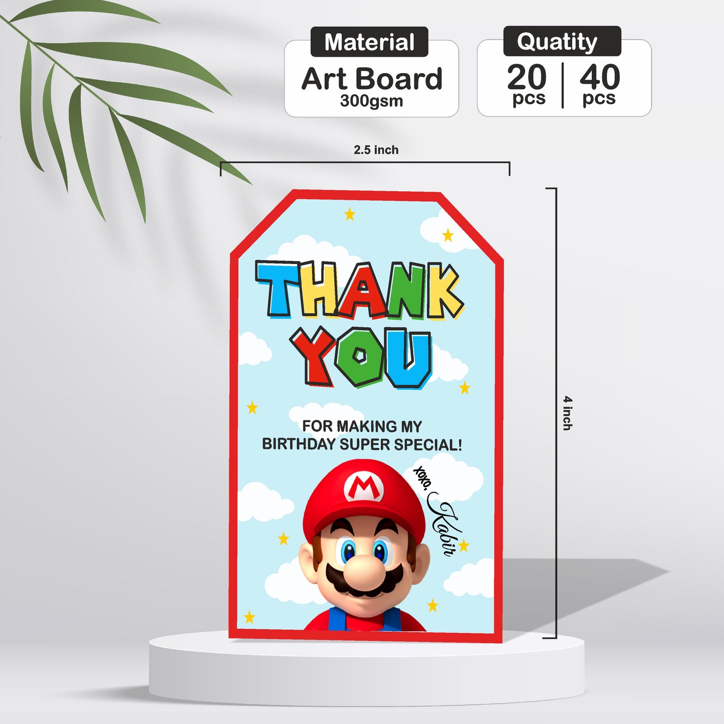 Super Mario Birthday Theme Thank You Tag