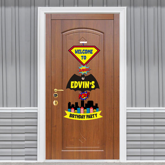 Super Heros Boy Theme Door Poster