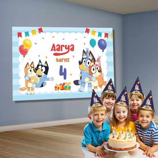 Bluey movie theme party backdrop personalized with name and age India