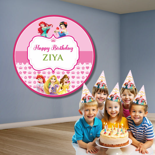 Custom design princess circle birthday banner personalized with child name available in 4x4 6x6 and 8x8 feet for party decoration India