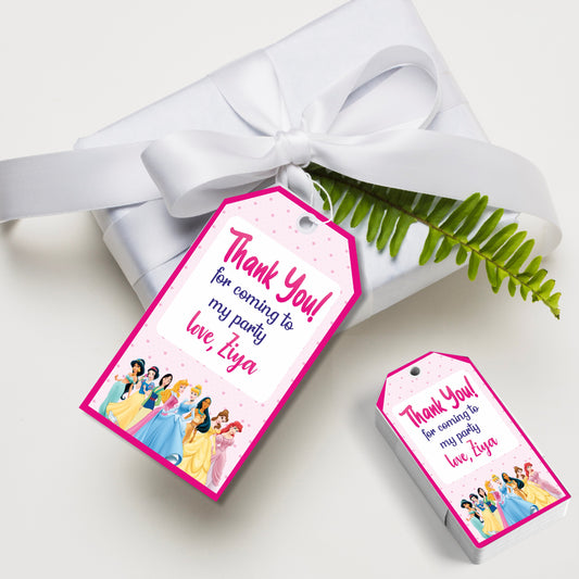 Personalized princess birthday party favour tags available in pack of 20 and 40 pieces for return gifts and goody bags India
