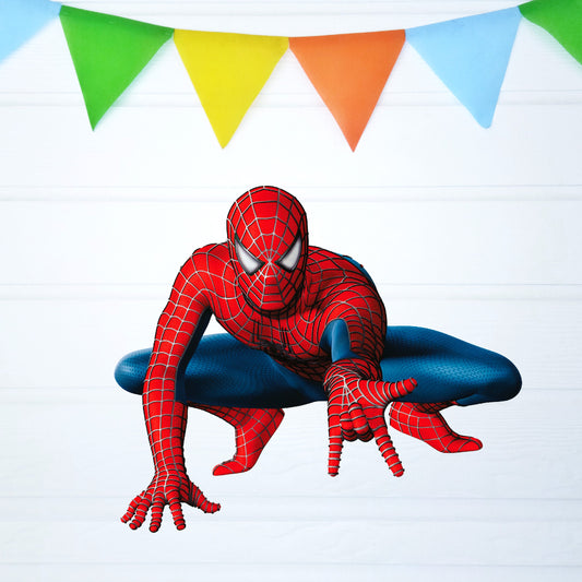 Spider-Man Crouching Hero BP 07 birthday character cutout showing a red-and-blue hero crouching low with one hand near the ground, gallery image 2