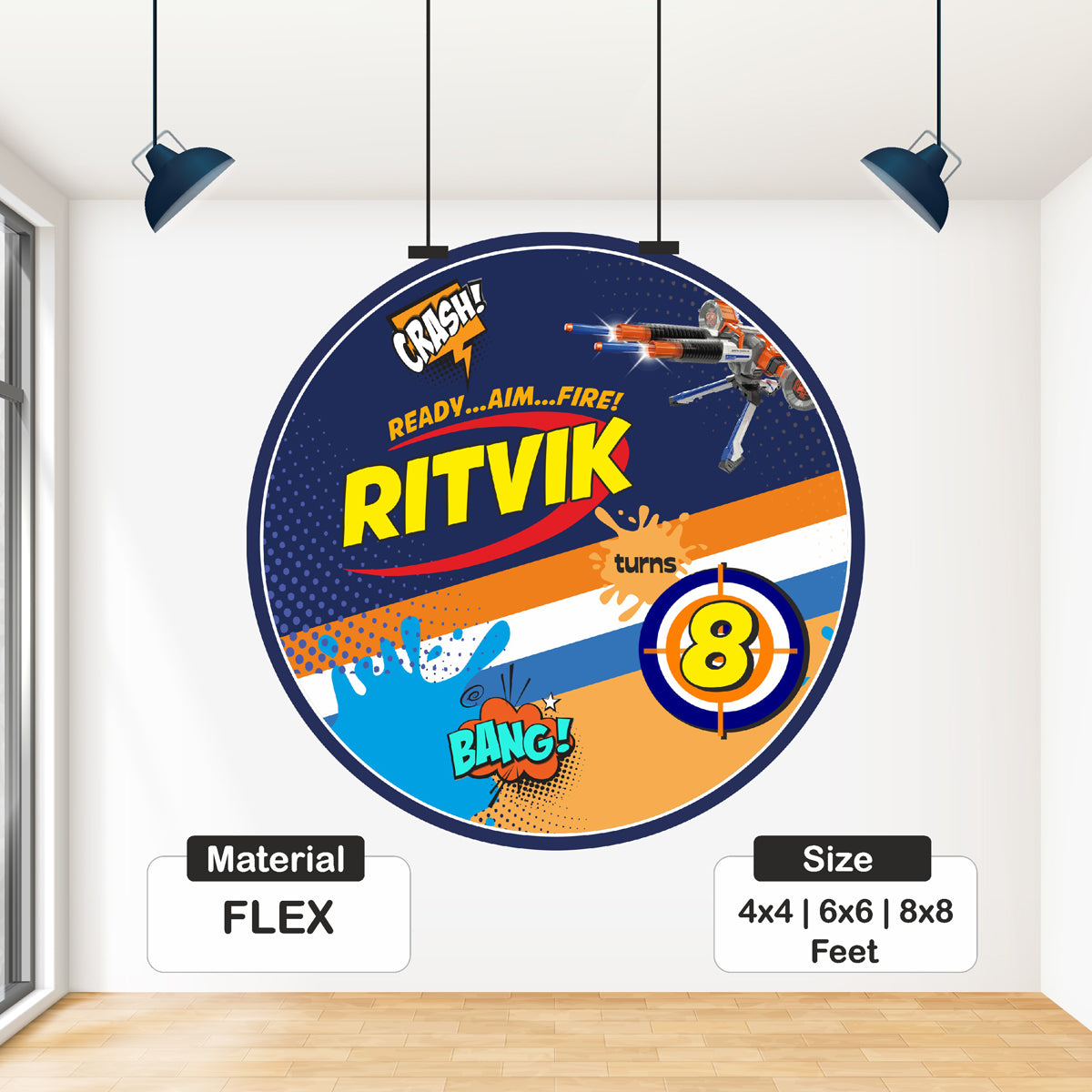 Nerf Gun Theme Personalized Round Backdrop