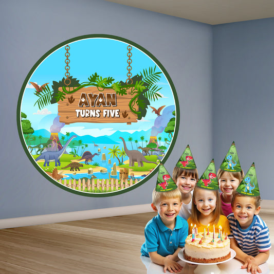 Dino Theme Personalized Round Backdrop