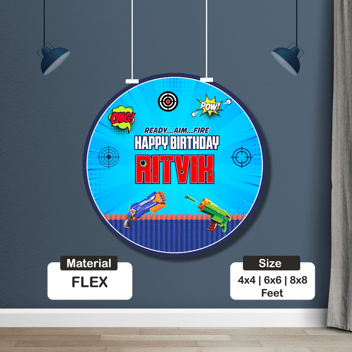 Nerf Gun Theme Customized Round Backdrop