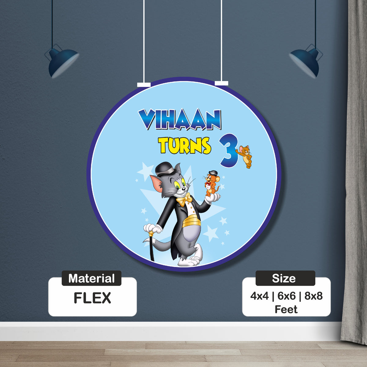 Tom & Jerry Theme Personalized Round Backdrop