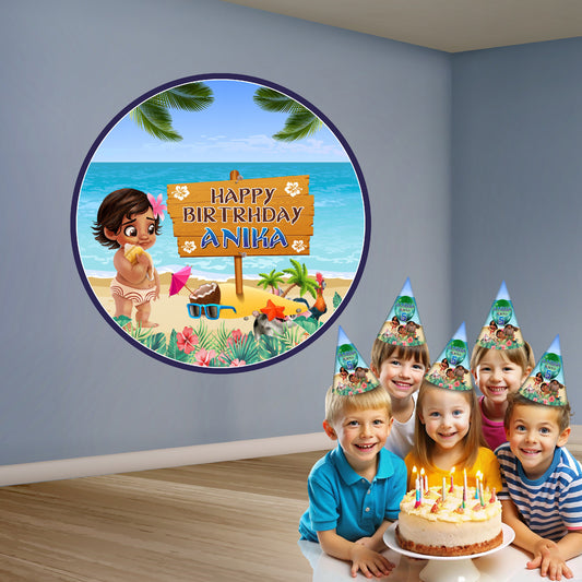 Moana Theme Personalized Round Backdrop