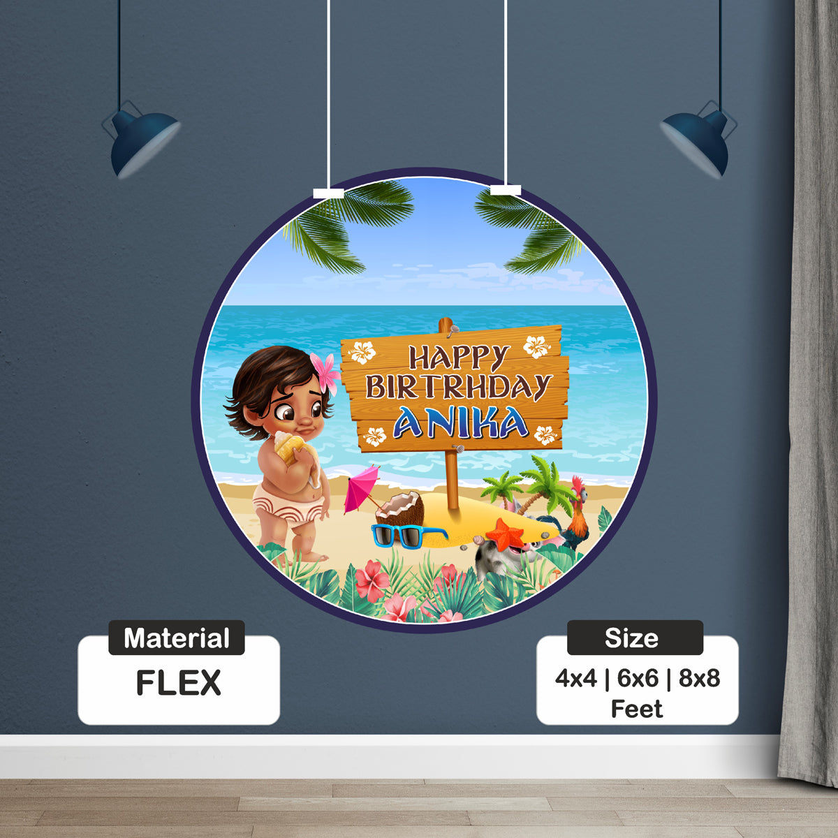 Moana Theme Personalized Round Backdrop