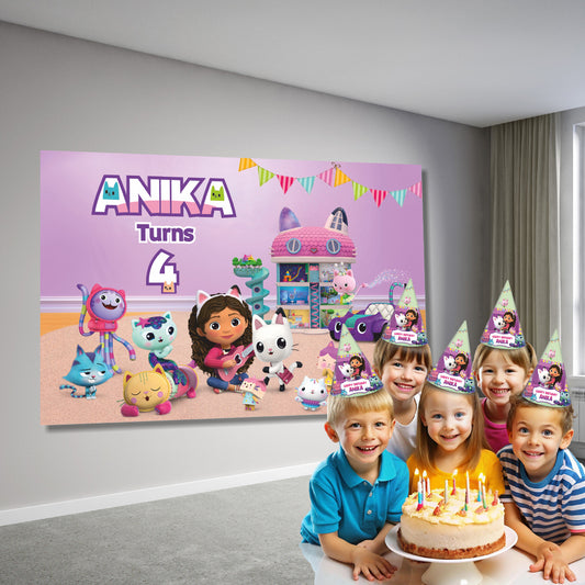 Gabby’s Dollhouse Theme Personalized Backdrop