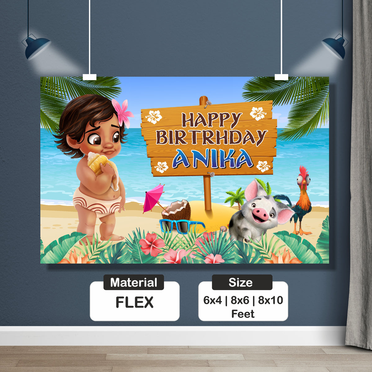 Moana Theme Customized Backdrop