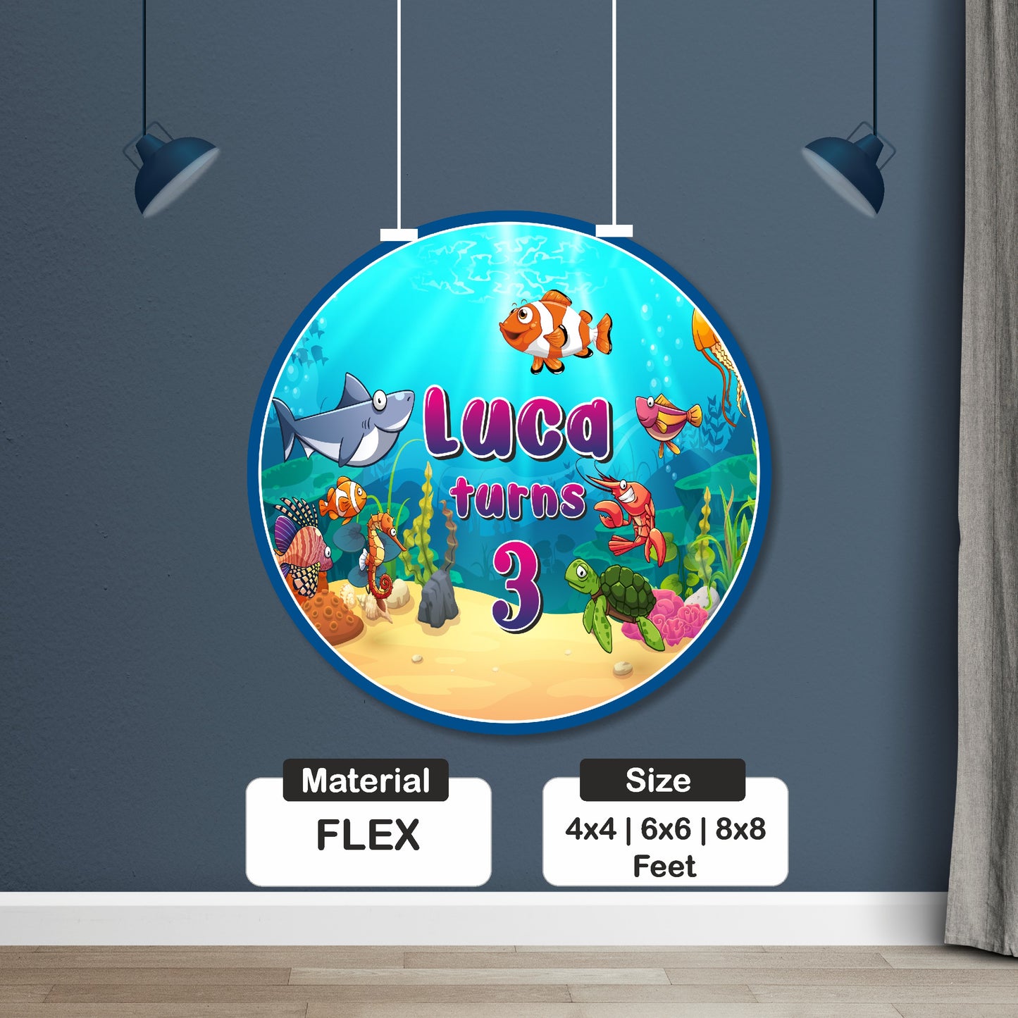 Under the Sea Theme Personalized Round Backdrop