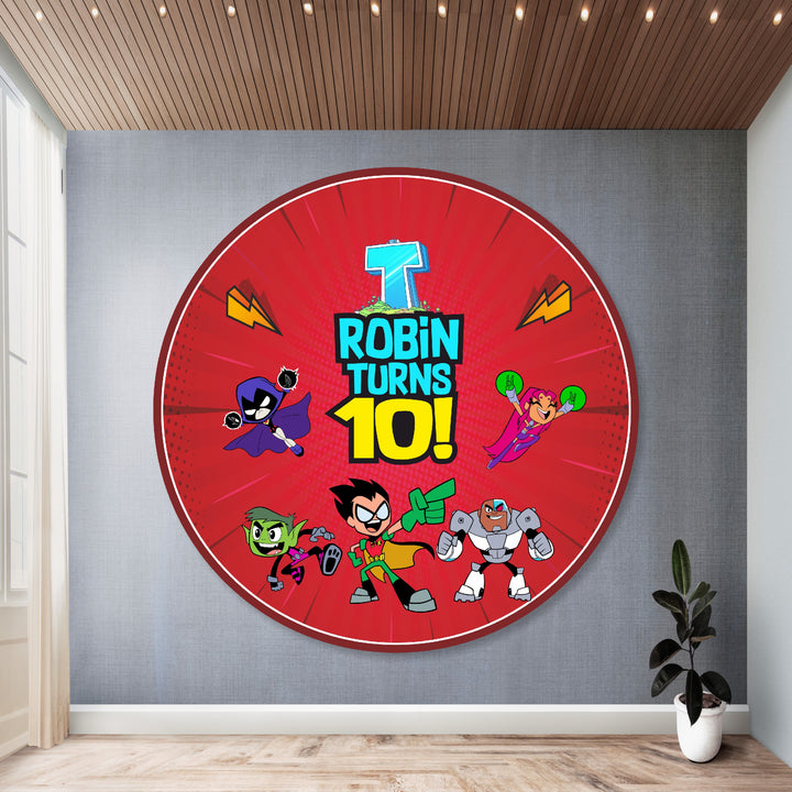 Teen Titans Theme Personalized Round Backdrop