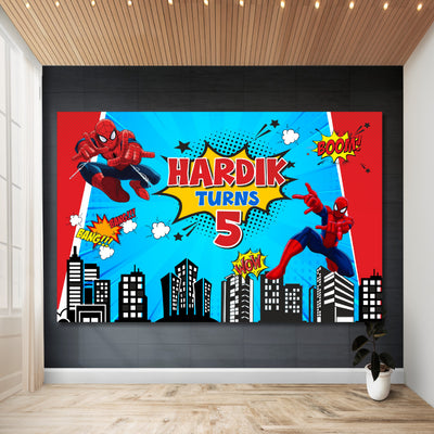 Spider-Man Birthday Backdrop – Blue City Skyline My Store