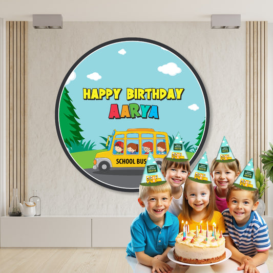 Wheels on the Bus Theme Classic Round Backdrop