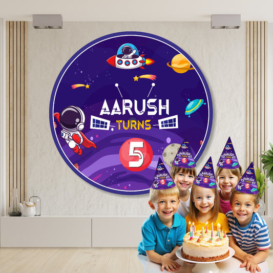 Space Theme Personalized Round Backdrop