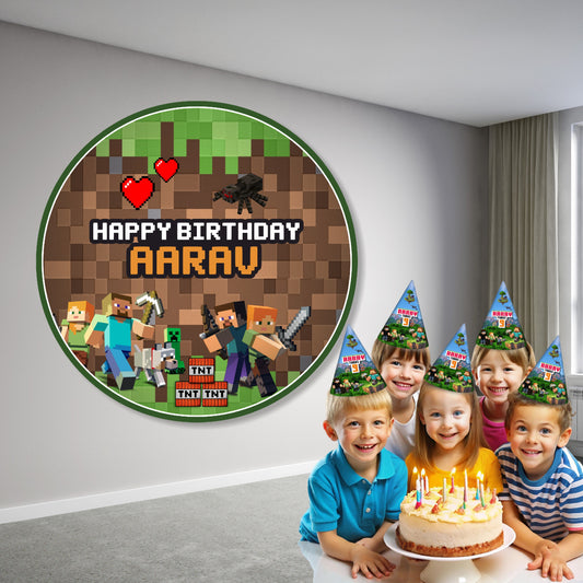 Minecraft Theme Personalized Round Backdrop