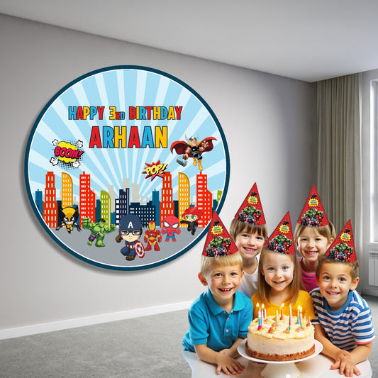 Avengers Theme Personalized Round Backdrop