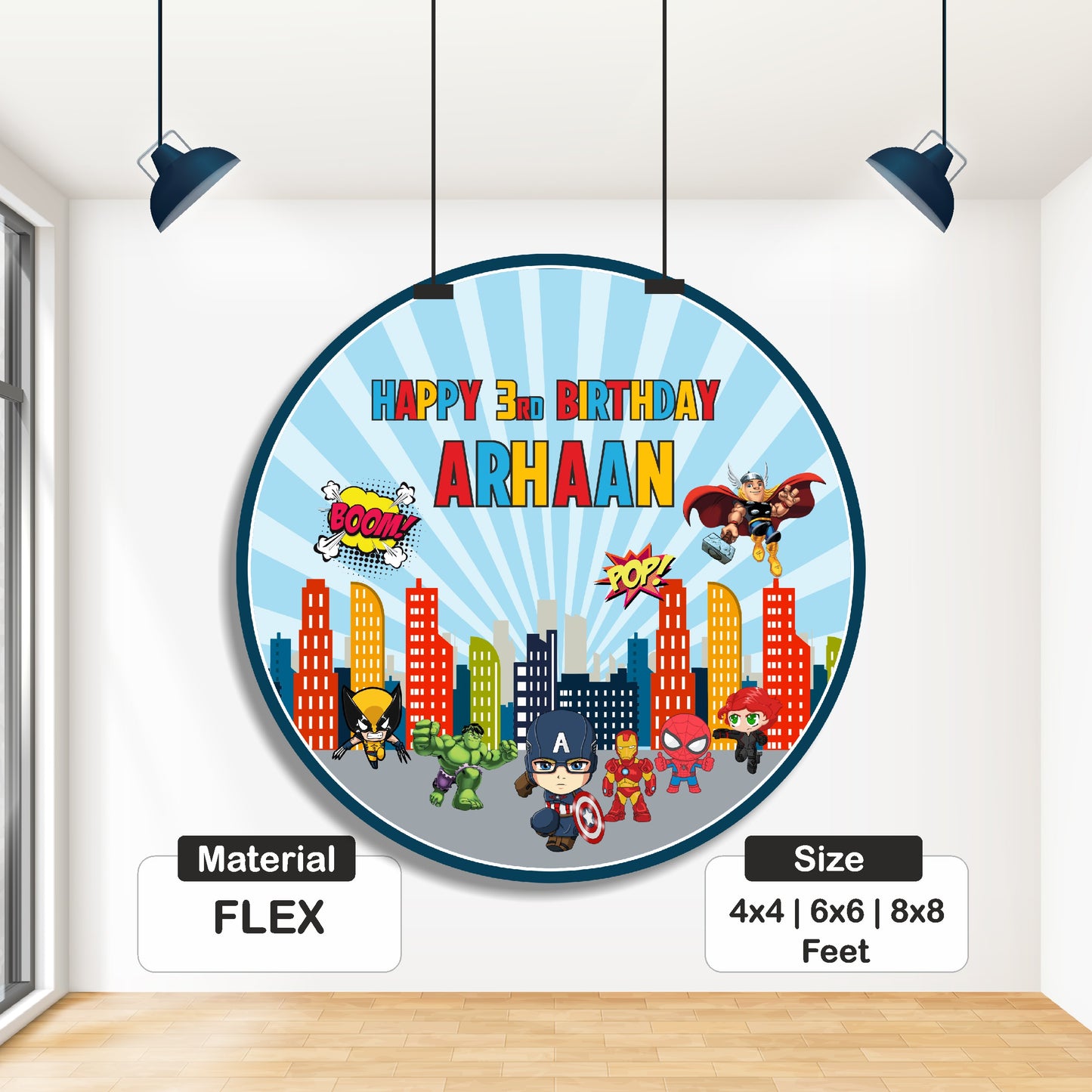 Avengers Theme Personalized Round Backdrop