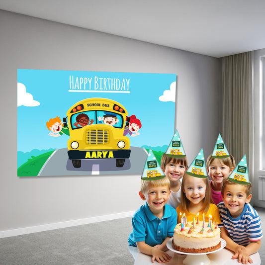 Wheels on the Bus Theme Personalized Backdrop