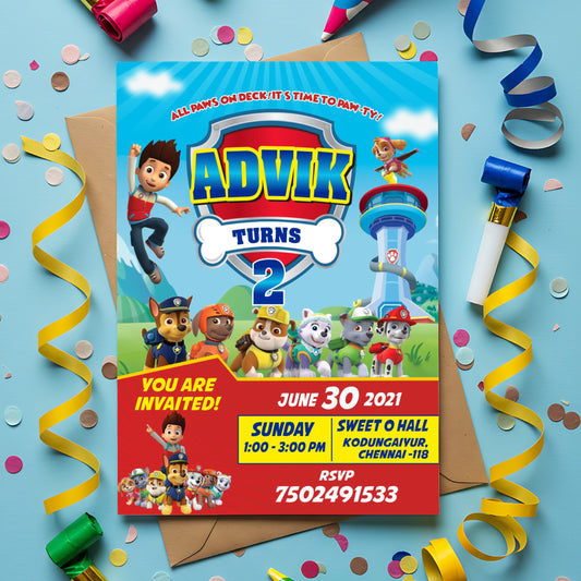 Paw Patrol Theme Personalized Invite