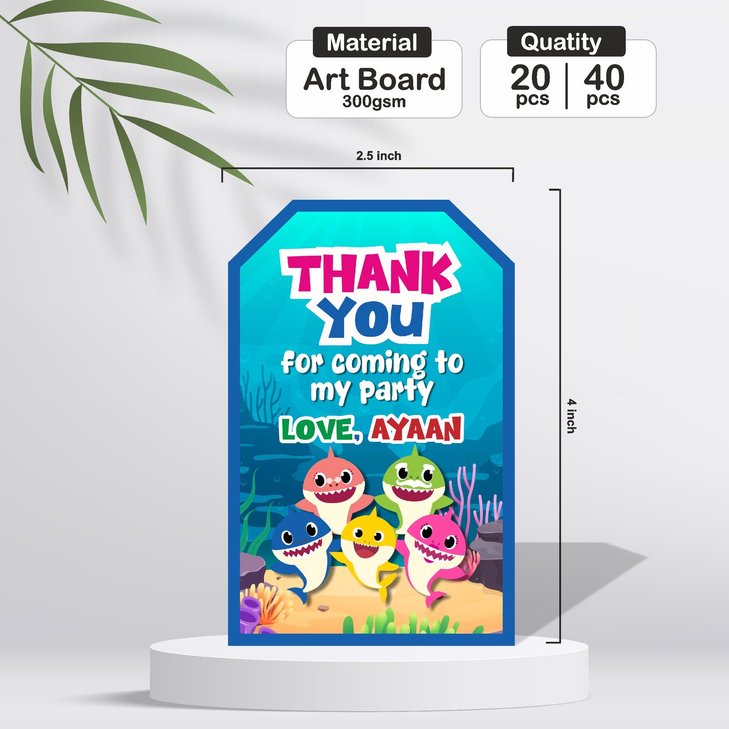 Baby Shark Theme Thank You Tag