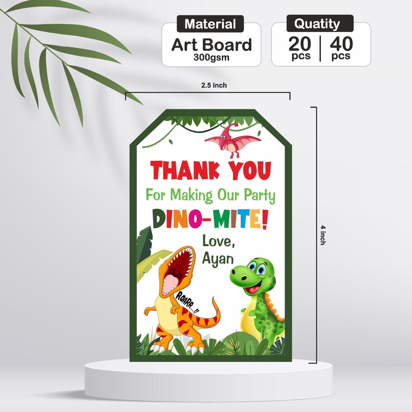 Dino Theme Thank You Tag