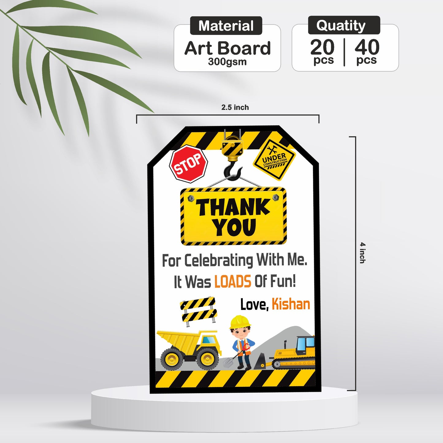 Construction Theme Thank You Tag