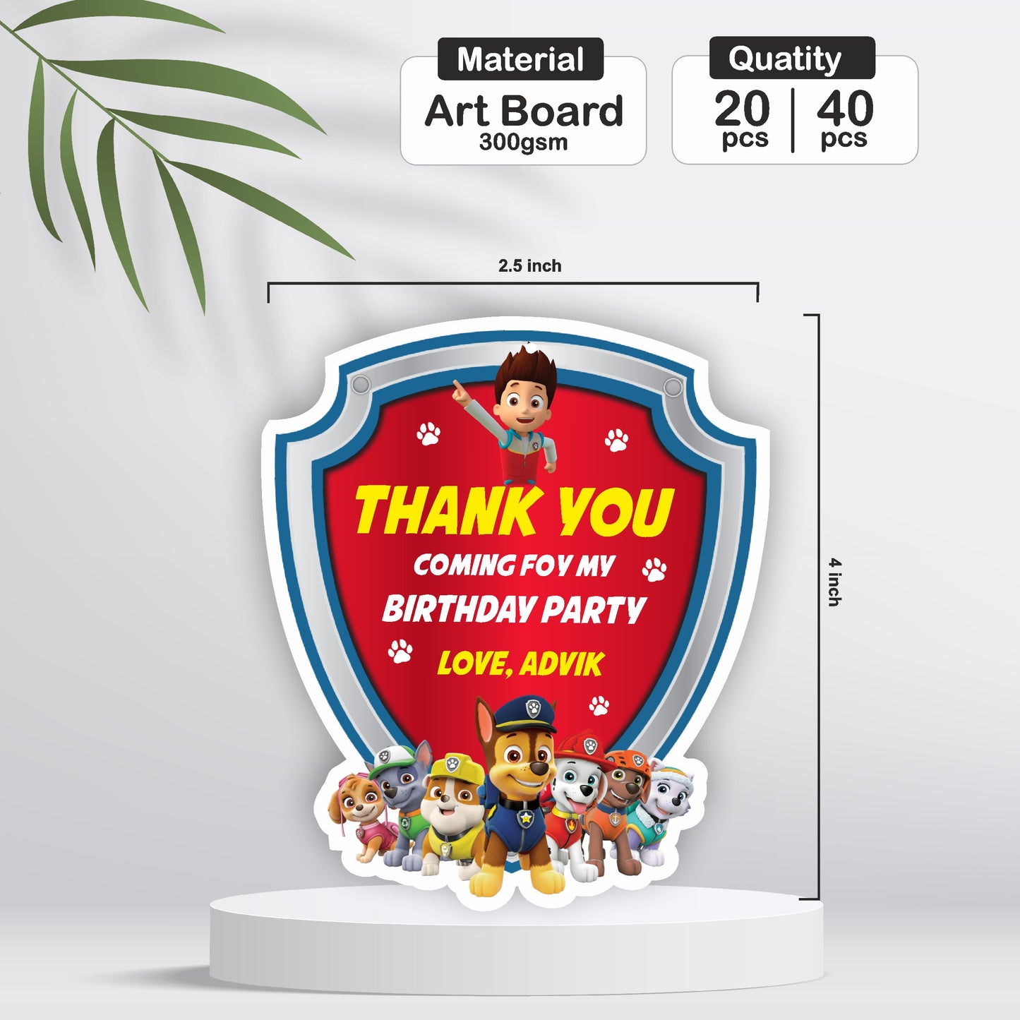 Paw Patrol Theme Thank You Tag