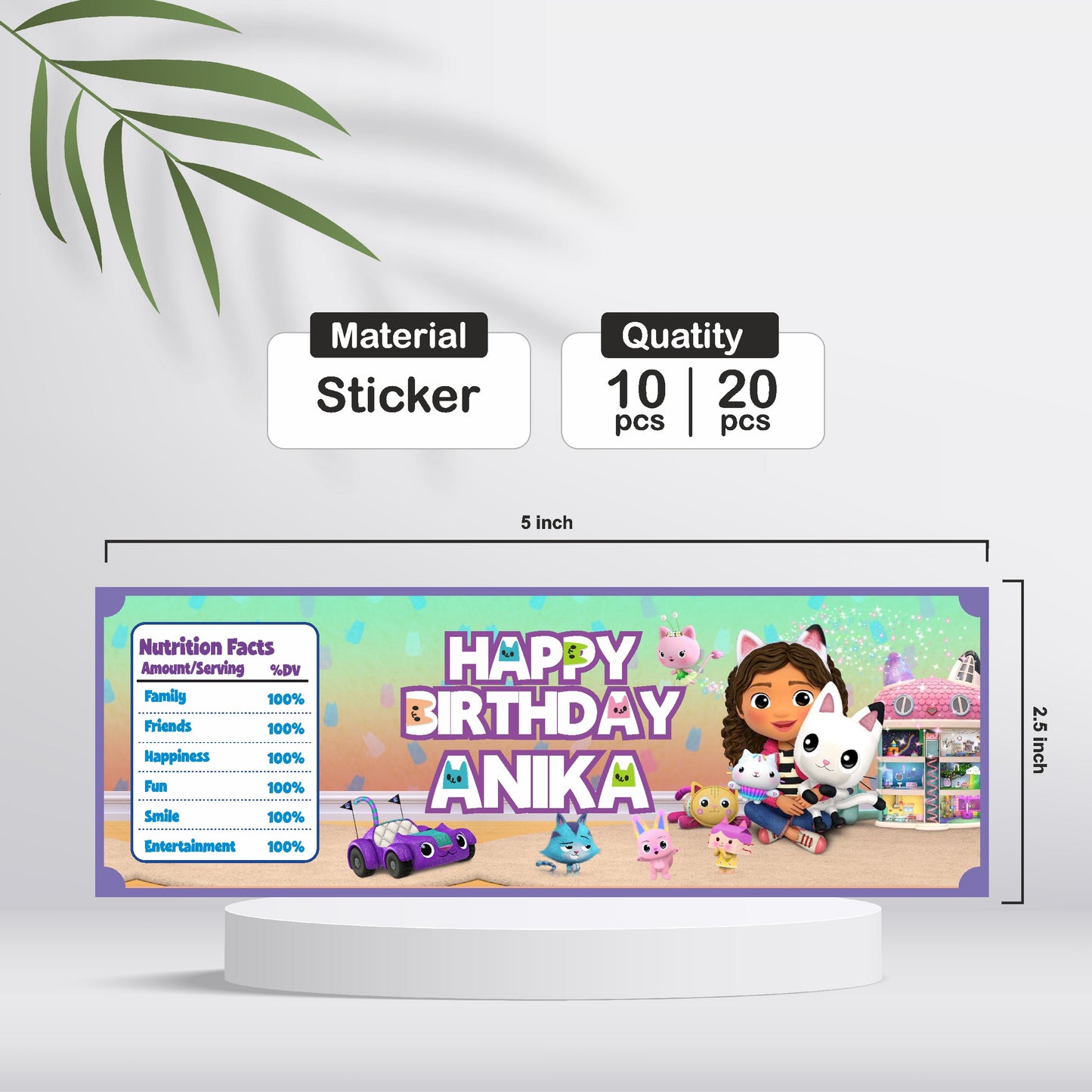 Gabby’s Dollhouse Theme Water Bottle Sticker