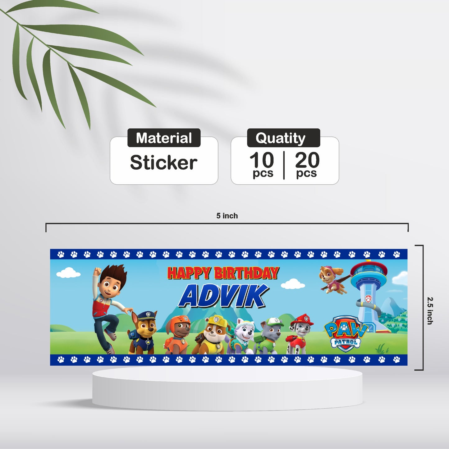 Paw Patrol Theme Water Bottle Sticker