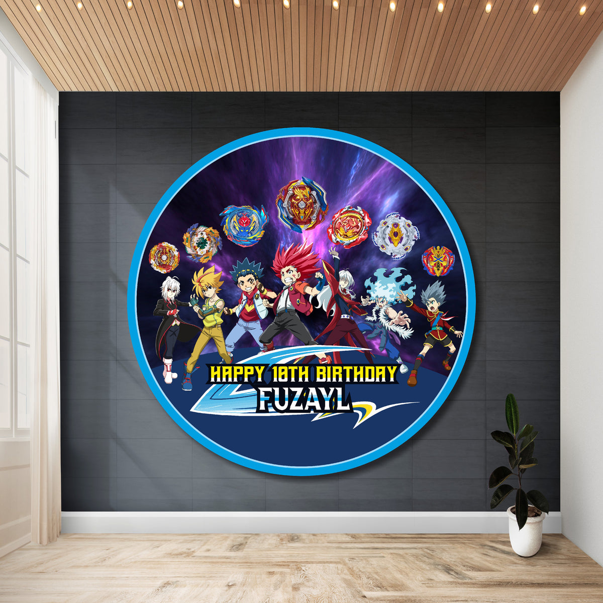Beyblade Theme Personalized Round Backdrop – Blu Party