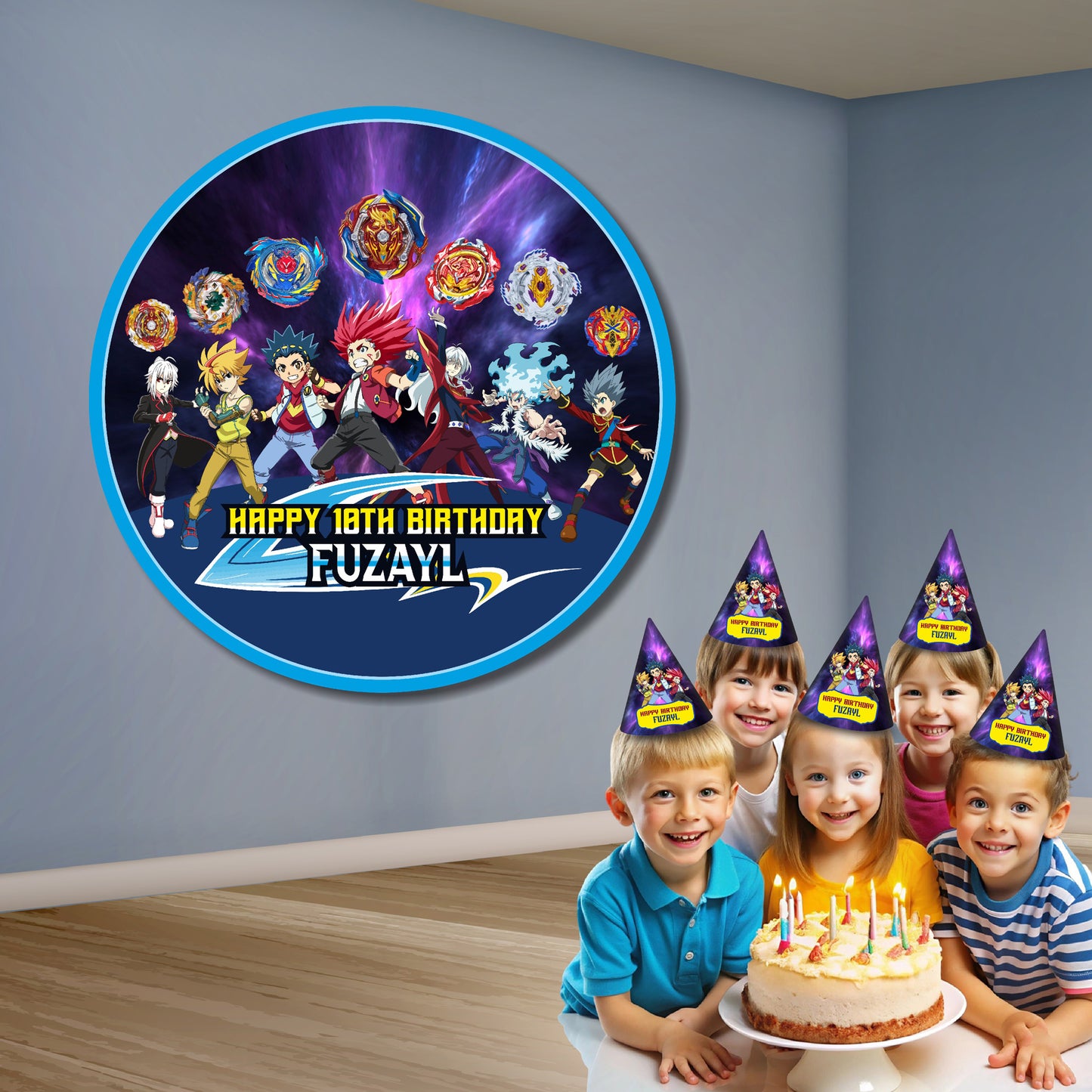 Beyblade Theme Personalized Round Backdrop