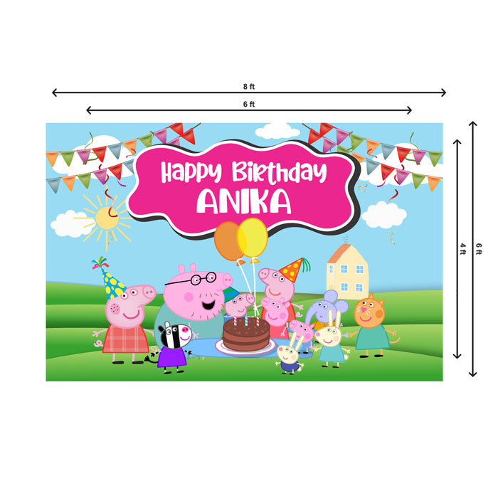 Peppa Pig Girl Theme Personalized Backdrop