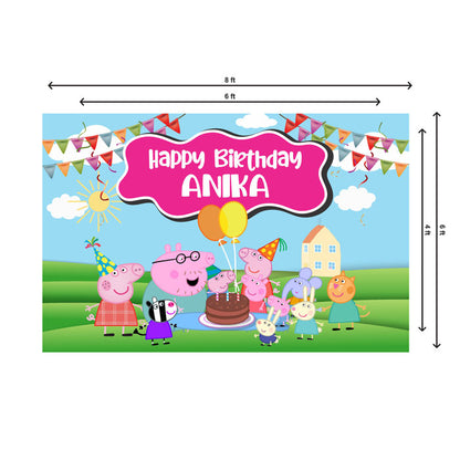 Peppa Pig Girl Theme Personalized Backdrop