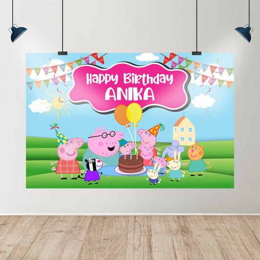 Peppa Pig Girl Theme Personalized Backdrop