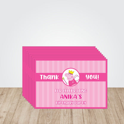 Peppa Pig Girl Theme Thank You Cards