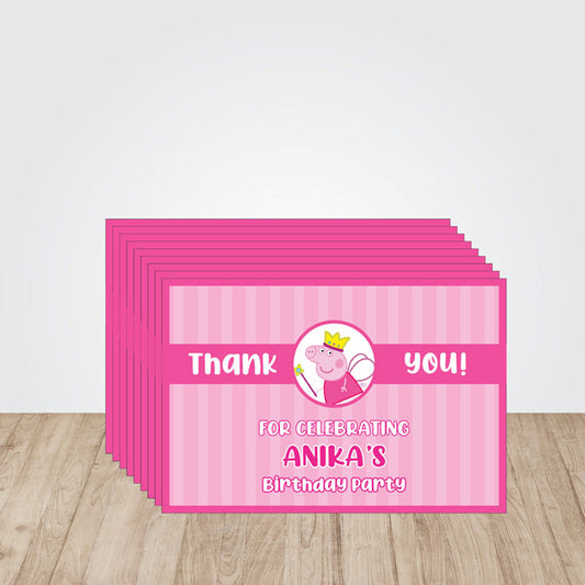 Peppa Pig Girl Theme Thank You Cards